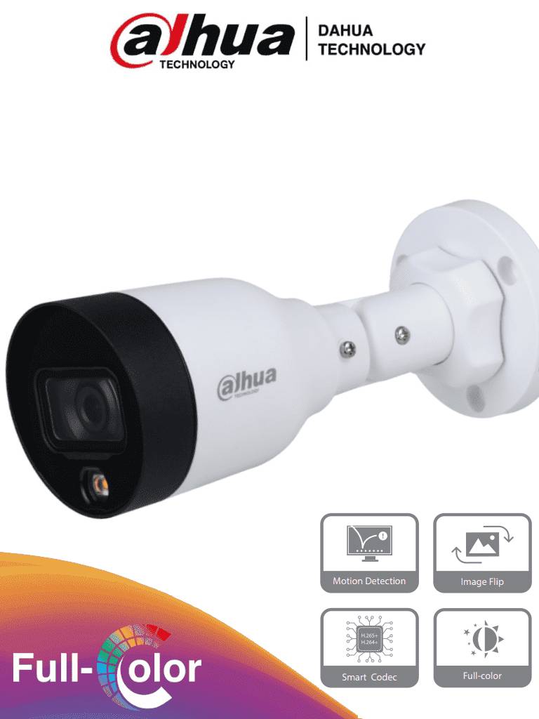 Cámara DAHUA IPC-HFW1239S1-LED-S4 - Cámara IP Bullet Full Color 2 Megapíxeles, Lente de 2.8mm, Luz Blanca de 15 Mts, H.265, IP67, PoE, DWDR