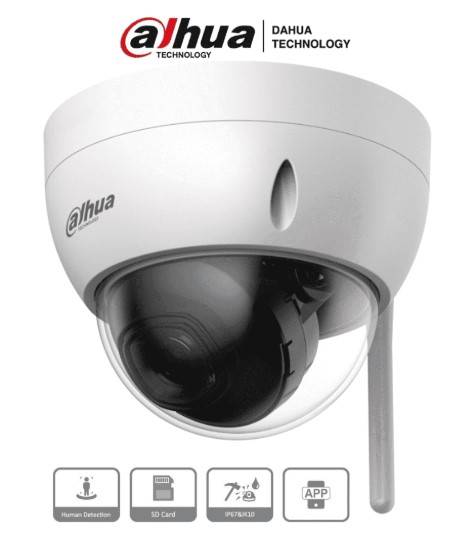DAHUA IPC-HDBW1230DE-SW - Camara IP Domo Wifi de 2 Mp/ Lente de 2.8 mm/ 100°/ IR de 30 M/ Ranura para MicroSD/ IP67/Ik10/SMD/ Hasta 80 Metros