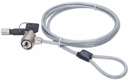440271 Candado para Laptop con cerradura de llave, cable de acero y recubrimiento PVC transparente de 1.5mts de largo.