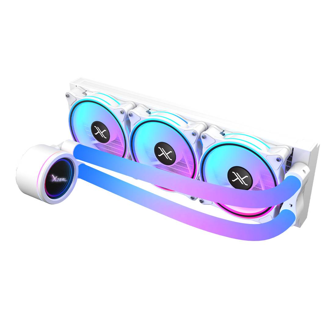 Enfriamiento Liquido Xzeal 360mm Redondo XZ414 para CPU 3 Fan x120mm Mangueras ARGB 3 pines + PWM 4 pines + Seguro para INTEL/AMD Blanco VENSTY070