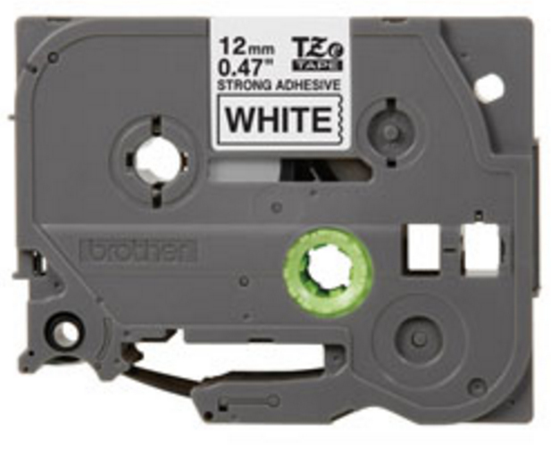 Etiqueta blanca continua laminada con adhesivo super resistente Brother TZES231, de 12 mm de ancho x 8 mts de largo. Impresión en negro. CARBRT2050