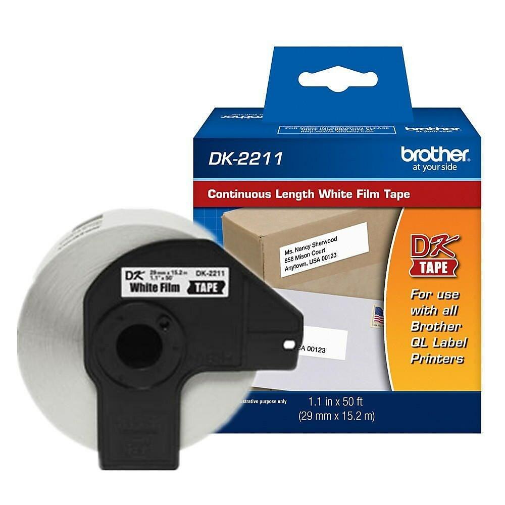 Etiqueta blanca plástica continua no laminada Brother DK2211 de 29 mm de ancho x 15.2 mts de largo. Impresión en negro. QL800 / QL810W / QL1110NWB. CARBRT2210