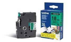 Etiqueta verde continua laminada Brother TZE741, de 18 mm de ancho x 8 mts de largo. Impresión en negro. CARBRT2430