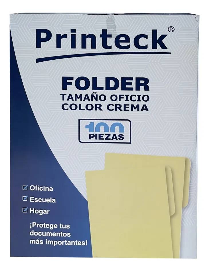 Folder Printeck Oficio color crema C/100 8-041-1 Dimensiones 24.2 cm de largo y 36.2 cm de ancho 4.5 de lomo capacidad de 50 hojas ACCNEX2090