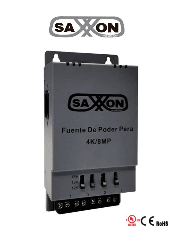 SAXXON ENERGIA PSU1205A-4K - Fuente de poder Regulable Metálica/ 4 Canales/ Voltaje de Ajuste 12V 13V o 15V cc/ Salida de Hasta 5 Amp en los 4 Canales