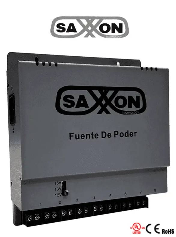 SAXXON ENERGIA PSU1208A - Fuente de poder Regulable Metálica 8 Ch Voltaje de Ajuste 12V 13V o 15V cc Salida 8 Amp en los 8 Canales Máximo 1 Amp canal