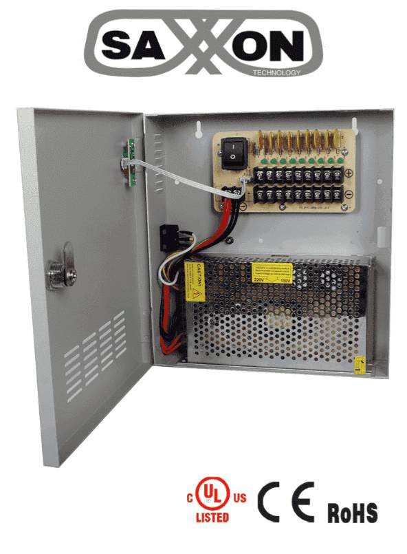 SAXXON PSU1220-D9 - Fuente de Poder de 12 vcd/ 20 Amperes/ Para 9 Camaras/ 2.2 Amperes por Canal/ Protección contra Sobrecargas/ Certificación UL