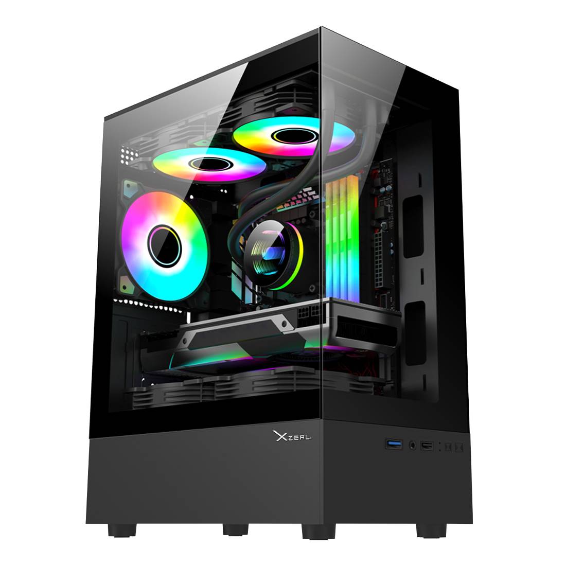 Gabinete Xzeal X-Zynergy M-ATX/ITX XZGAZNY1B Espacios PCI 4 espacios de expansión RGB, Negro GABSTY400