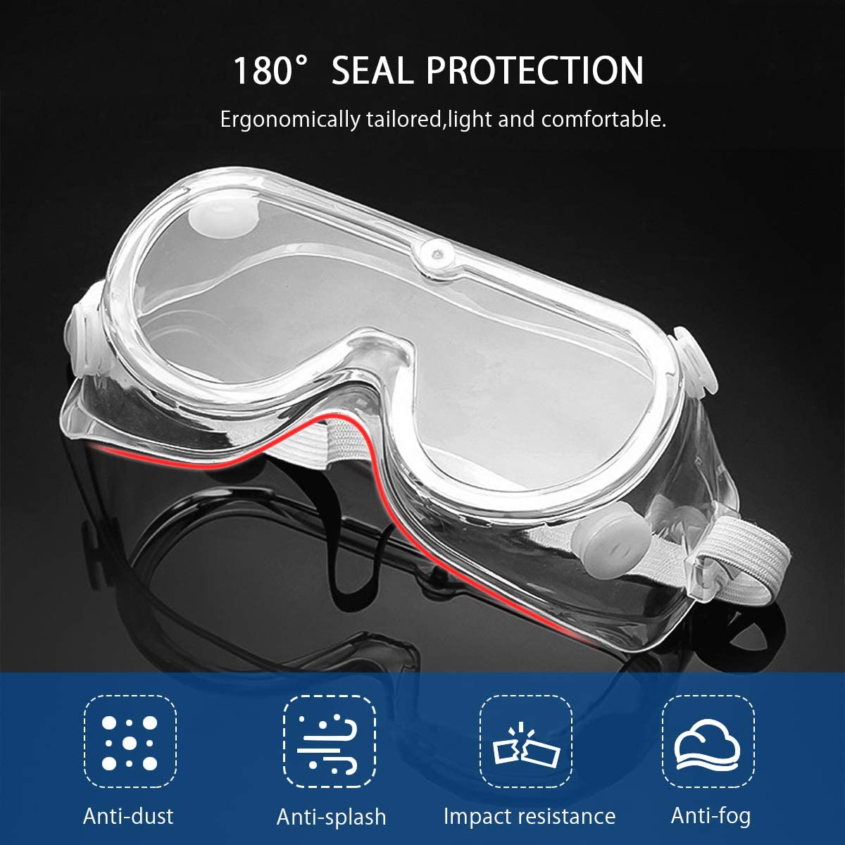 Goggles de protección, GKSA01-B, KSA, 4 válvulas de respiración, grado médico, elástico de sujeción y fijación de sellado para ojos, anti empañante ACCKSA020
