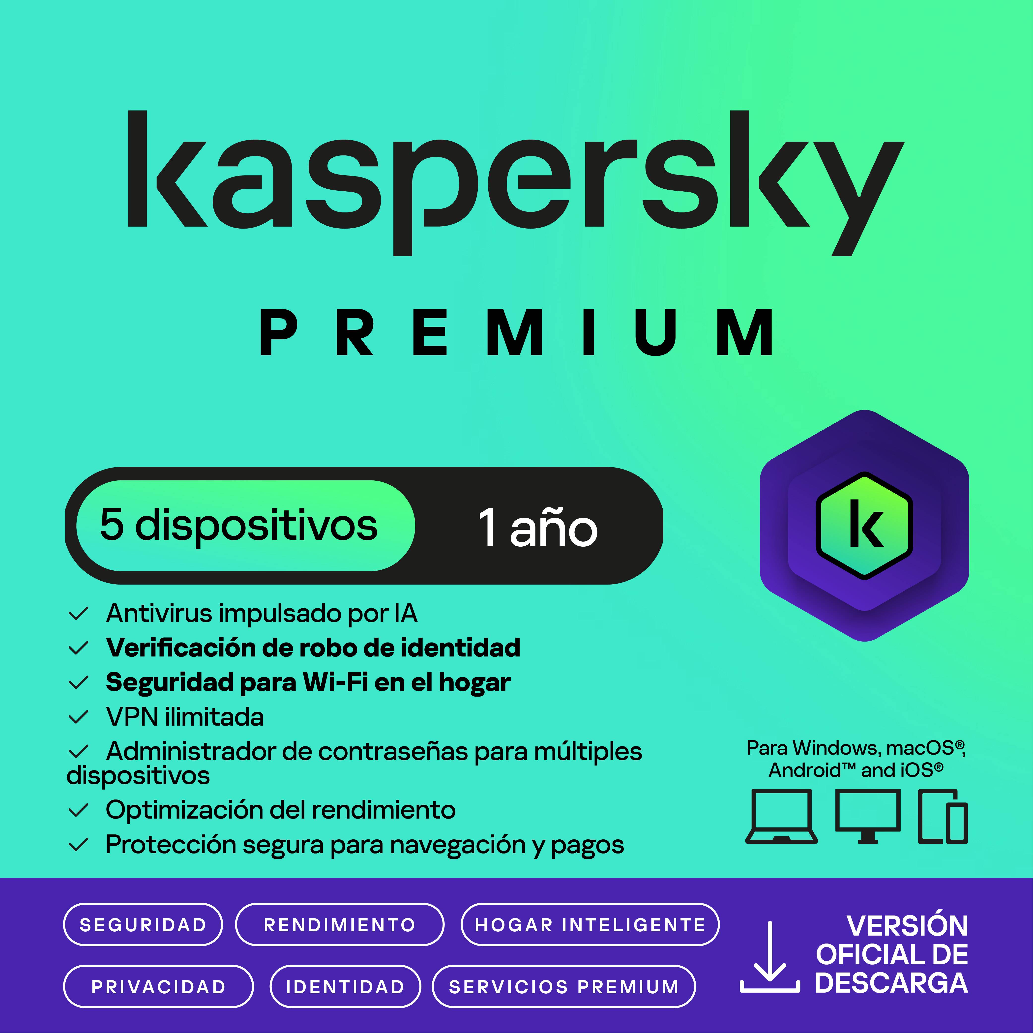 Kaspersky Premium 5 Dispositivos 1 Año Descarga Electrónica ESDKPK2120