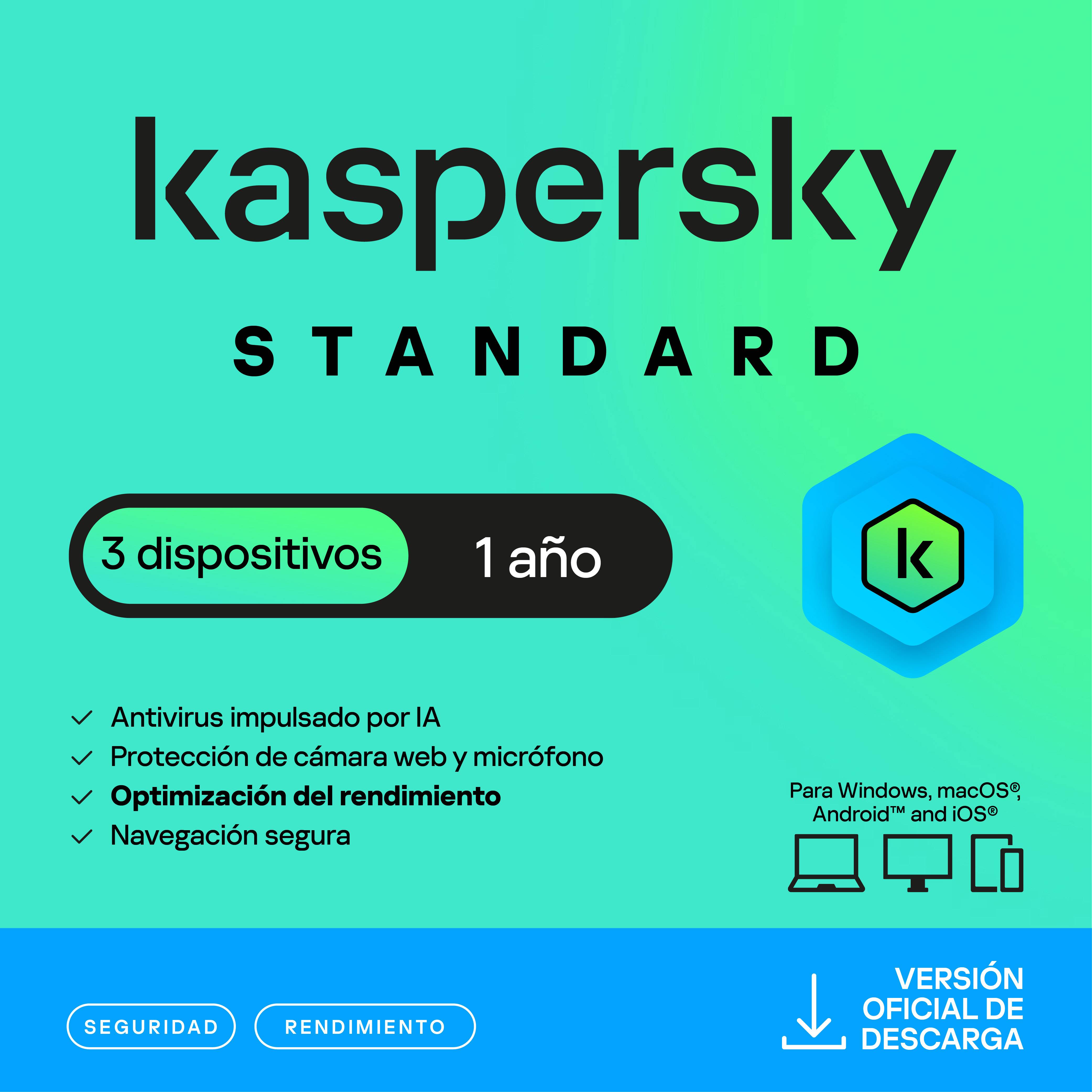 Kaspersky Standard 3 Dispositivos 1 Año (Anti-virus) ESDKPK1850