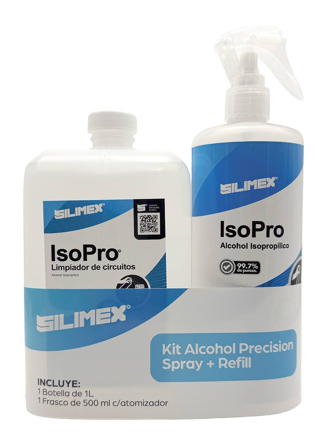 Kit Silimex Alcohol Isopropilico Refil 1 Lt + Alcohol iso Mini-Trigger precision spray 500 ml (CY-P) SLXLMP770