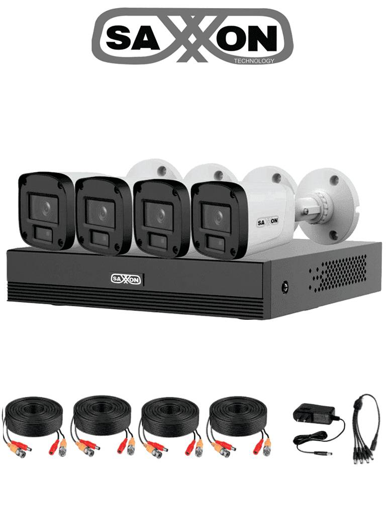 SAXXON SUA-KIT/XVR1E04-I/4-B20P-0280B - Kit 4 Canales HDCVI 1080P/ 4 Cámaras B20P 2.8mm 100°/ DVR Soporta Hasta 5 Ch IP ySMD  Policarbonato