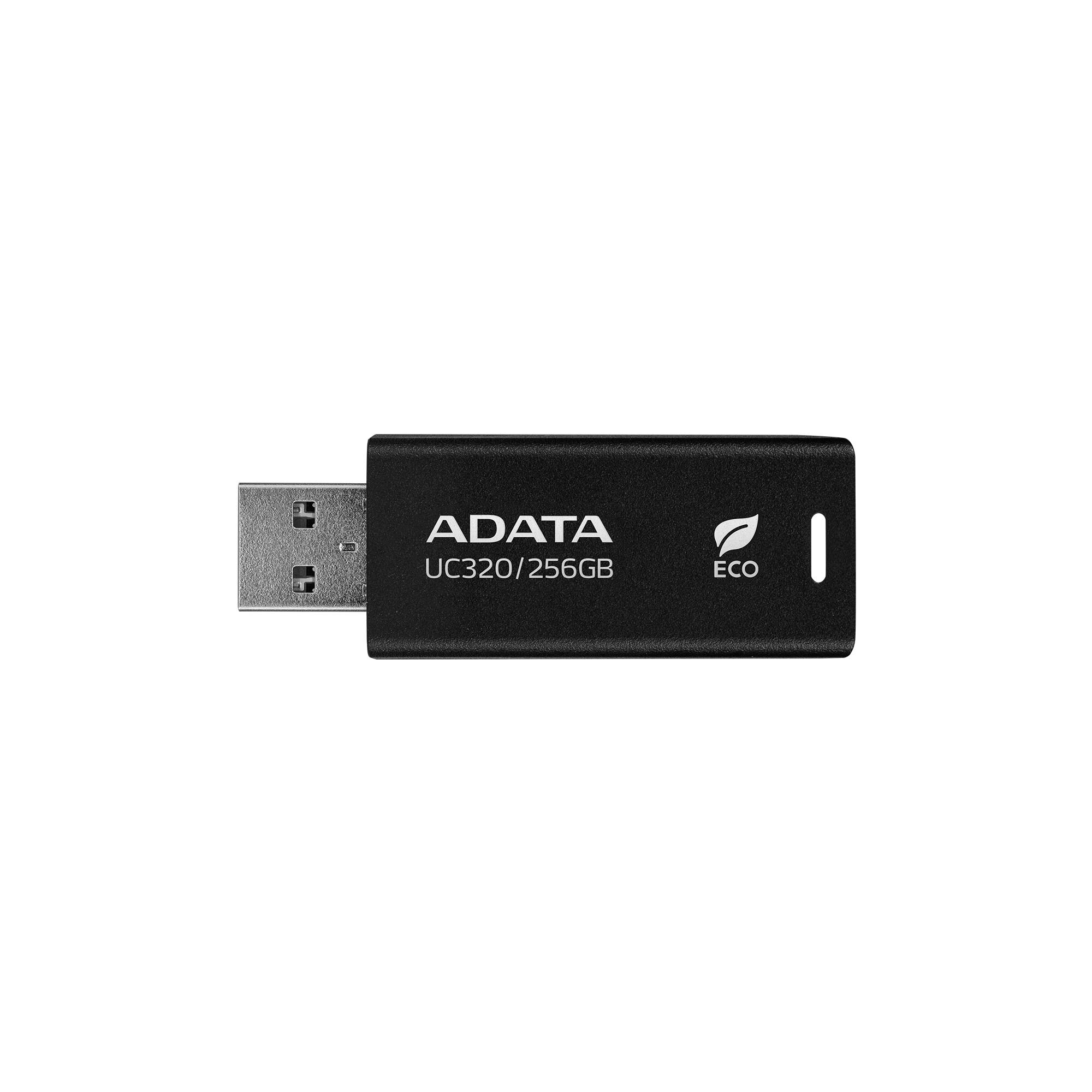 Memoria USB de 256GB UR320 3.2 Gen 1 (retro compatible 3.0 y 2.0), diseño material reciclado sin tapa. Color negro. UC320-256G-RBK/BK