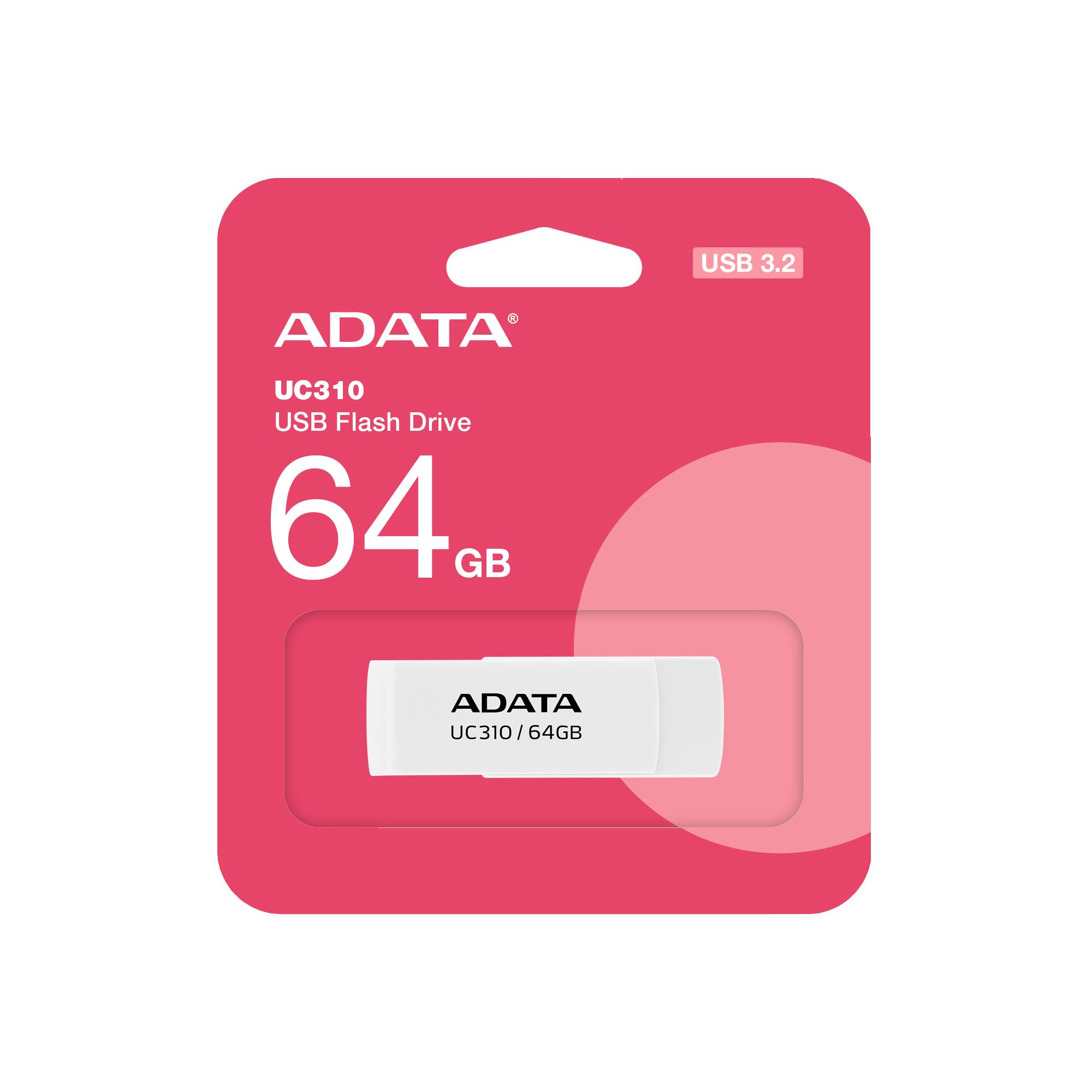 Memoria USB de 64GB UR310 3.2 Gen 1 (retro compatible 3.0 y 2.0), diseño material reciclado sin tapa. BLANCO. UC310-64G-RWH