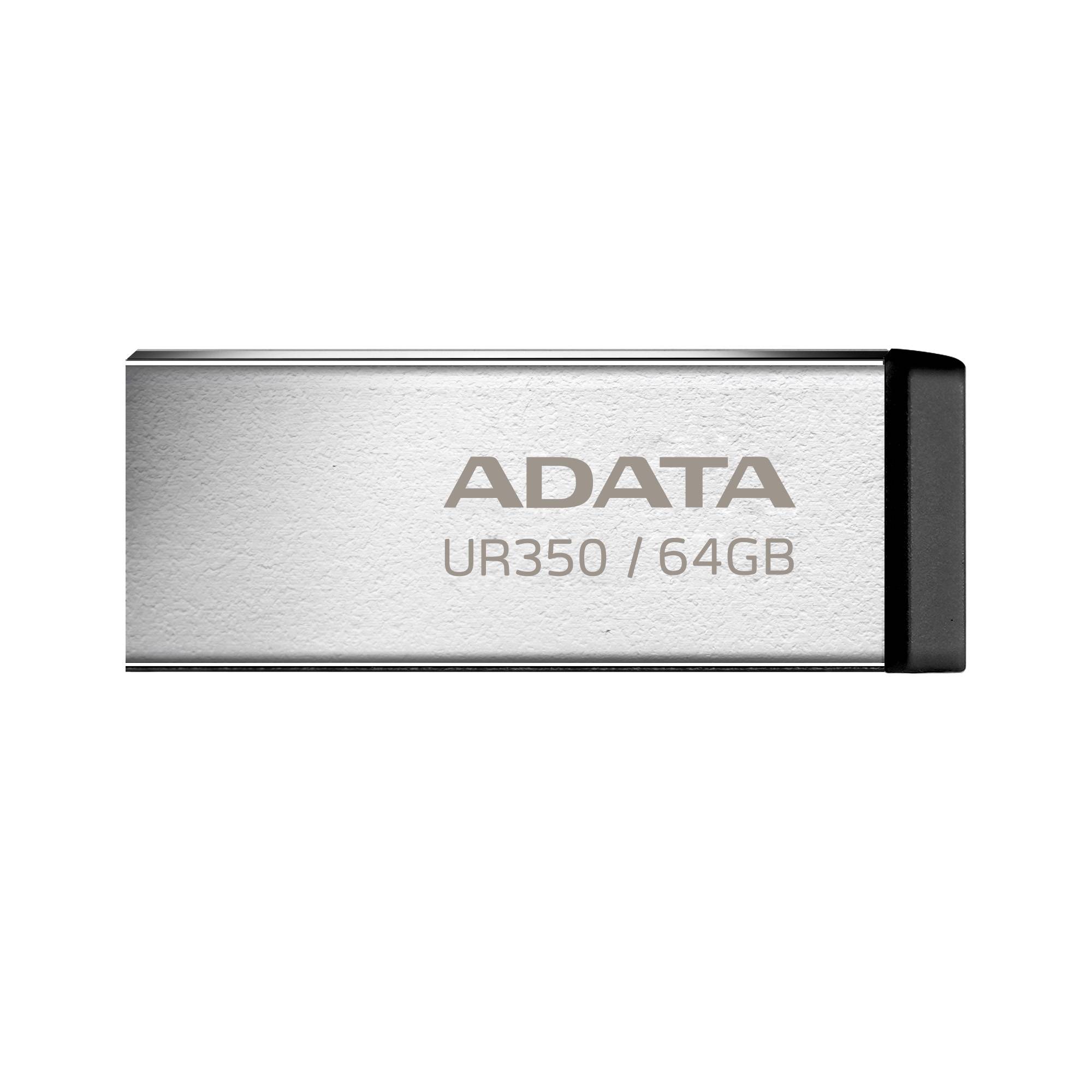 Memoria USB de 64GB UR350 3.2 Gen 1 (retrocompatible 3.0 y 2.0), diseño elegante sin tapa. Color Metálico, negro. UR350-64G-RSR/BK
