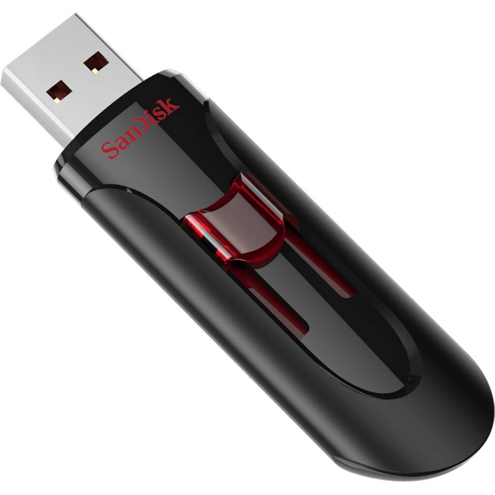 Memoria USB SanDisk Cruzer Glide, 64GB, USB 3.0, Negro/Rojo