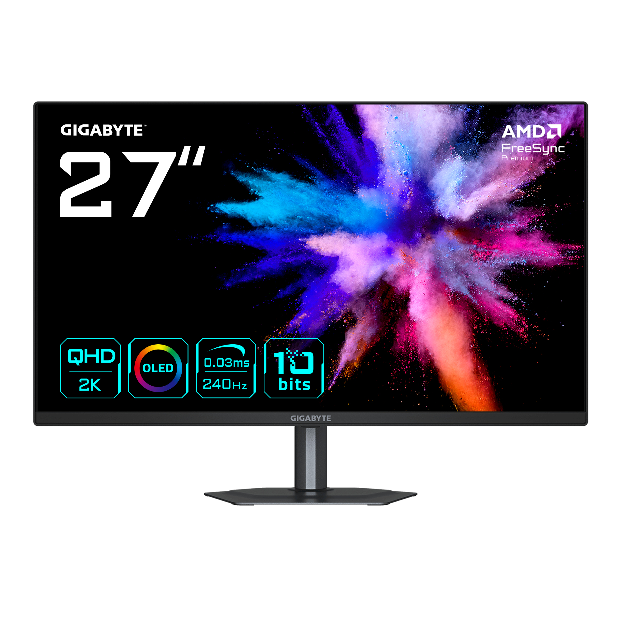 MONITOR GAMER GIGABYTE GO27Q24, 27 PULGADAS, OLED QD, PLANO, BLANCO, 2560 x 1440 (QHD),  2 HDMI, DISPLAYPORT, USB, USB-C