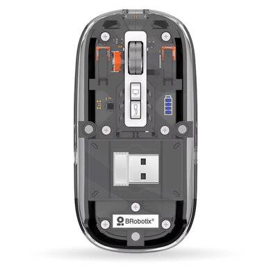 MOUSE INALÁMBRICO RECARGABLE, MODELO GLASS, CONEXIÓN BLUETOOTH 5.3/2.4 GHz, 1600 DPI, 6000823 BROBOTIX