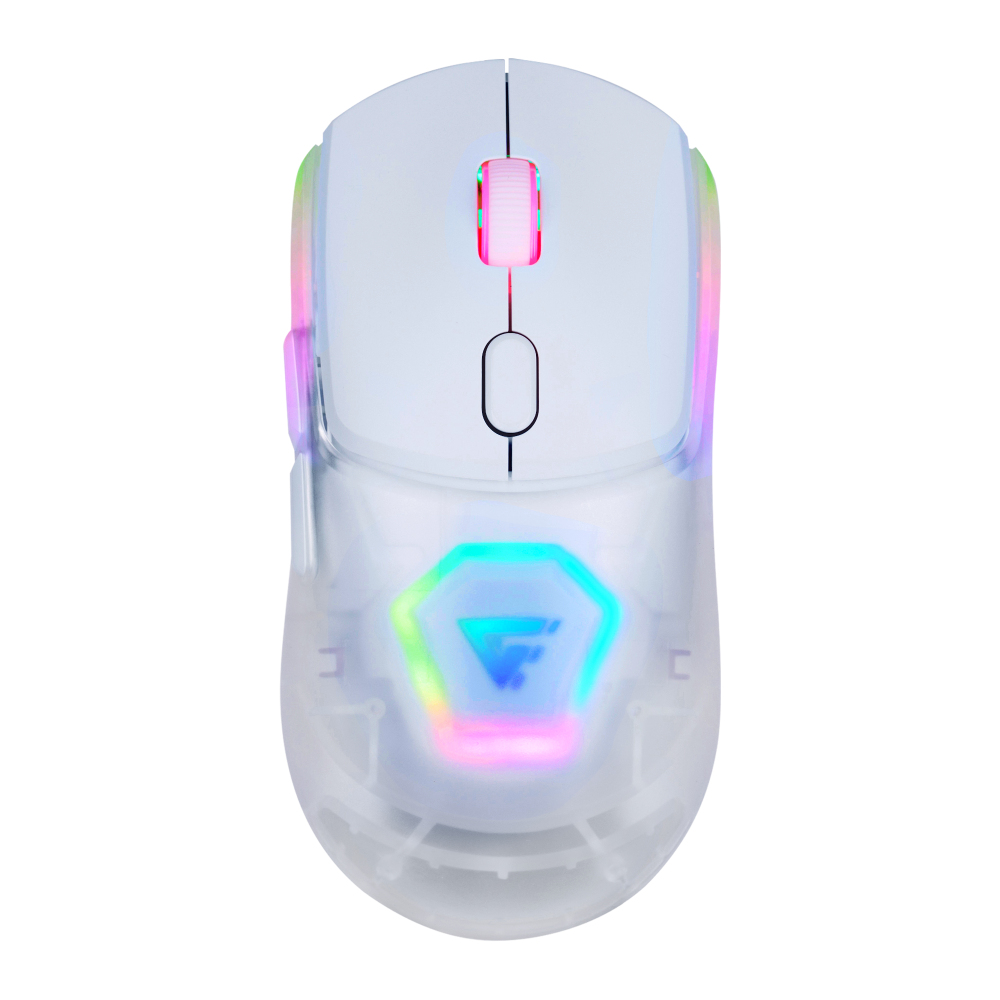 MOUSE GAME FACTOR MOW700 INALÁMBRICO, CARCASAS INTERCAMBIABLES, 2.4G+BT, PIXART 3395, 26,000 DPI, RGB, BLANCO