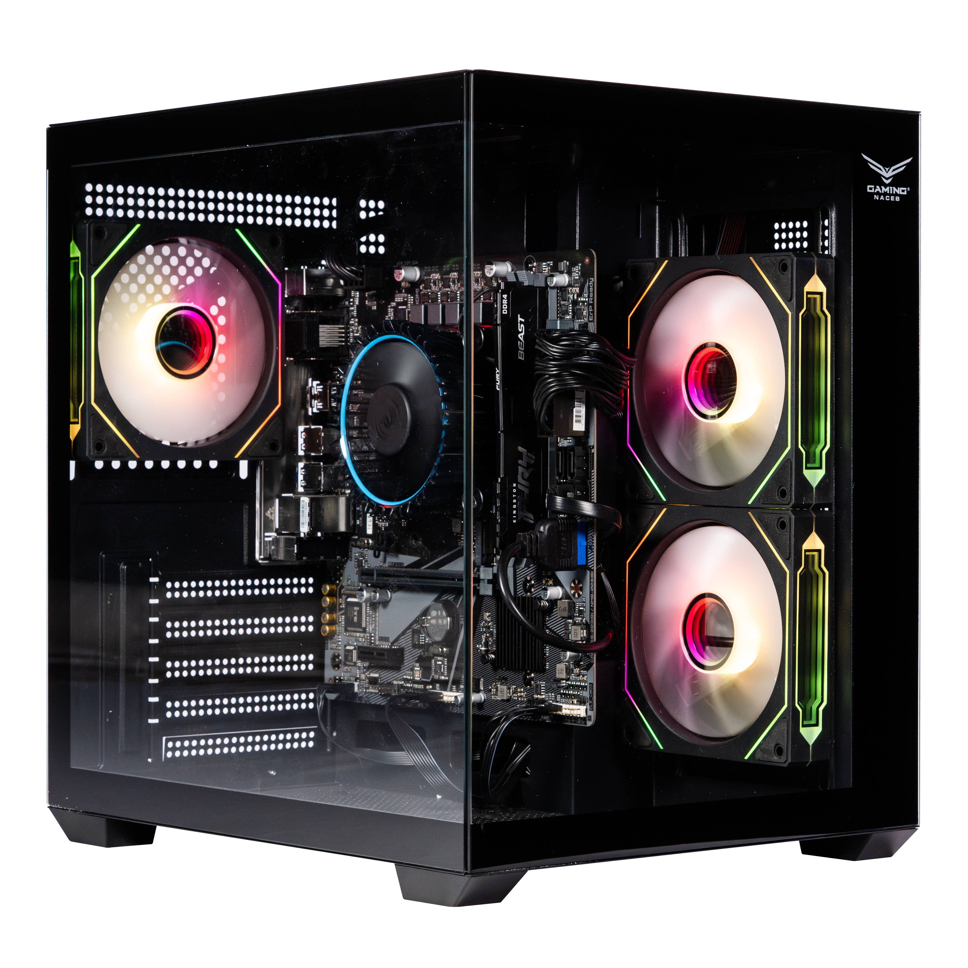 NACEB GABINETE GAMER C/VENTANA Cristal Templado, Ventiladores 2 Laterales 1  Trasera RGB, USB 3.0: 1/usb 2.0:1 HD audífonos/HD micrófono, Negro NA-0636N GABNCB180
