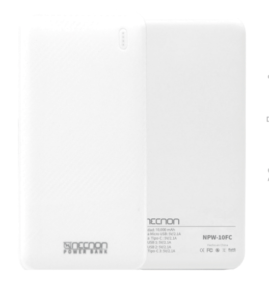 Power Bank NPW-10FC Necnon 10000mAh Carga 2.1A 2 A 3 Cargas BATNNN060