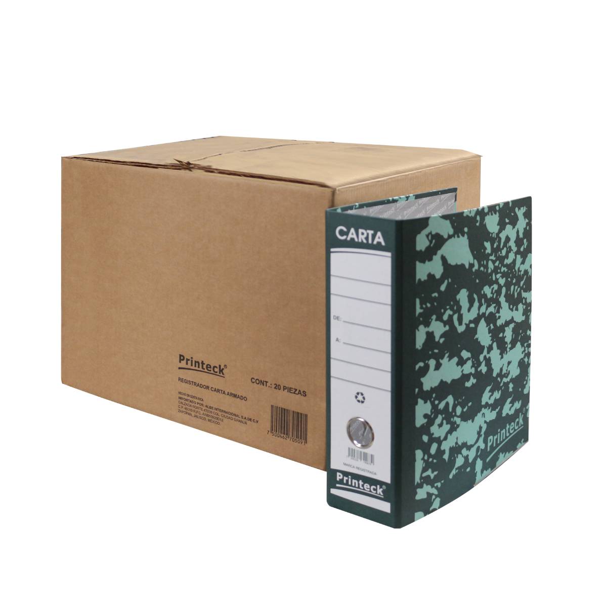 Registrador Carta Printeck verde  pieza 24-001A-1 material Cartón medidas 27.5 x30 cm extendido 63x30 2 arillos capacidad  700 hojas ACCNEX2100