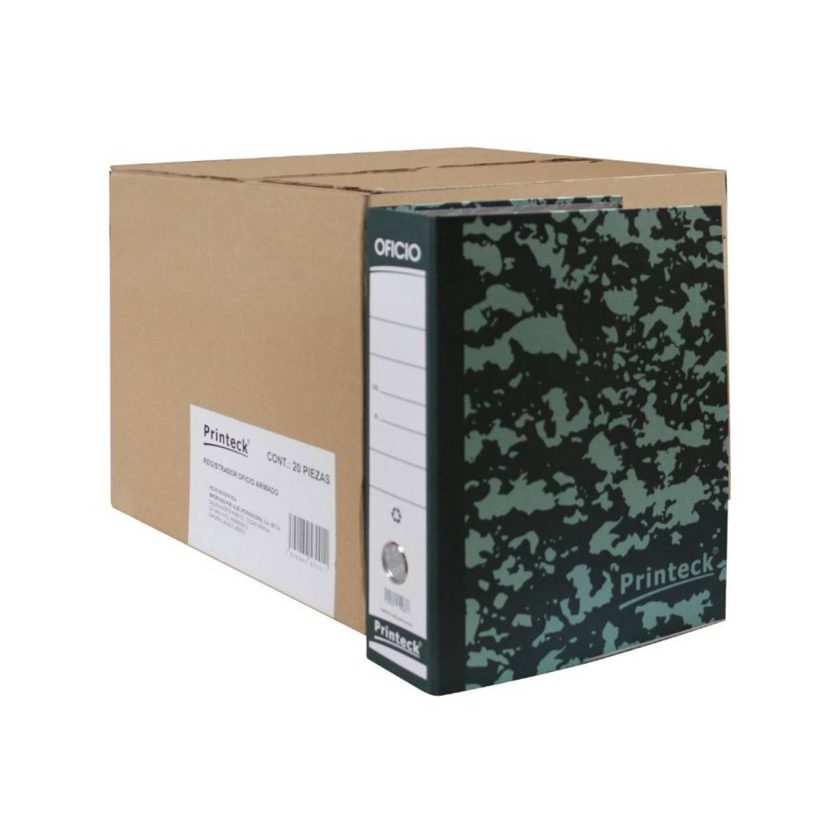 Registrador Oficio Printeck verde pieza 24-002A-1 material Cartón medidas 27.75 cm ancho x35 altura y 7 de lomo  2 argollas capacidad 360 hojas ACCNEX2110