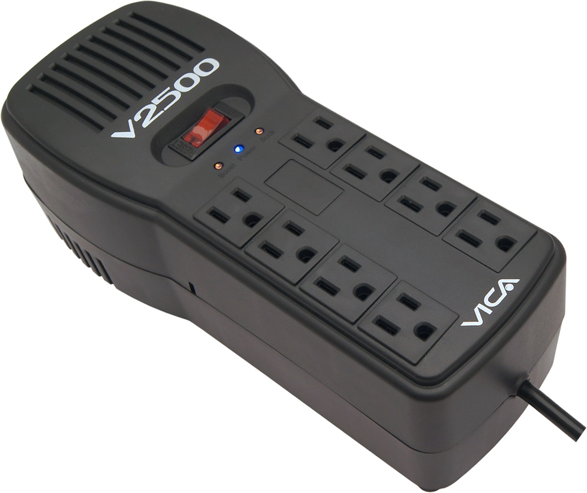 Regulador VICA V2500 2500VA/1500W , Voltaje 120VCA /60Hz, breaker térmico, 8 tomas protegidas, indicadores LED, puertos RJ11/RJ45, empotrable en pared REGVIC060