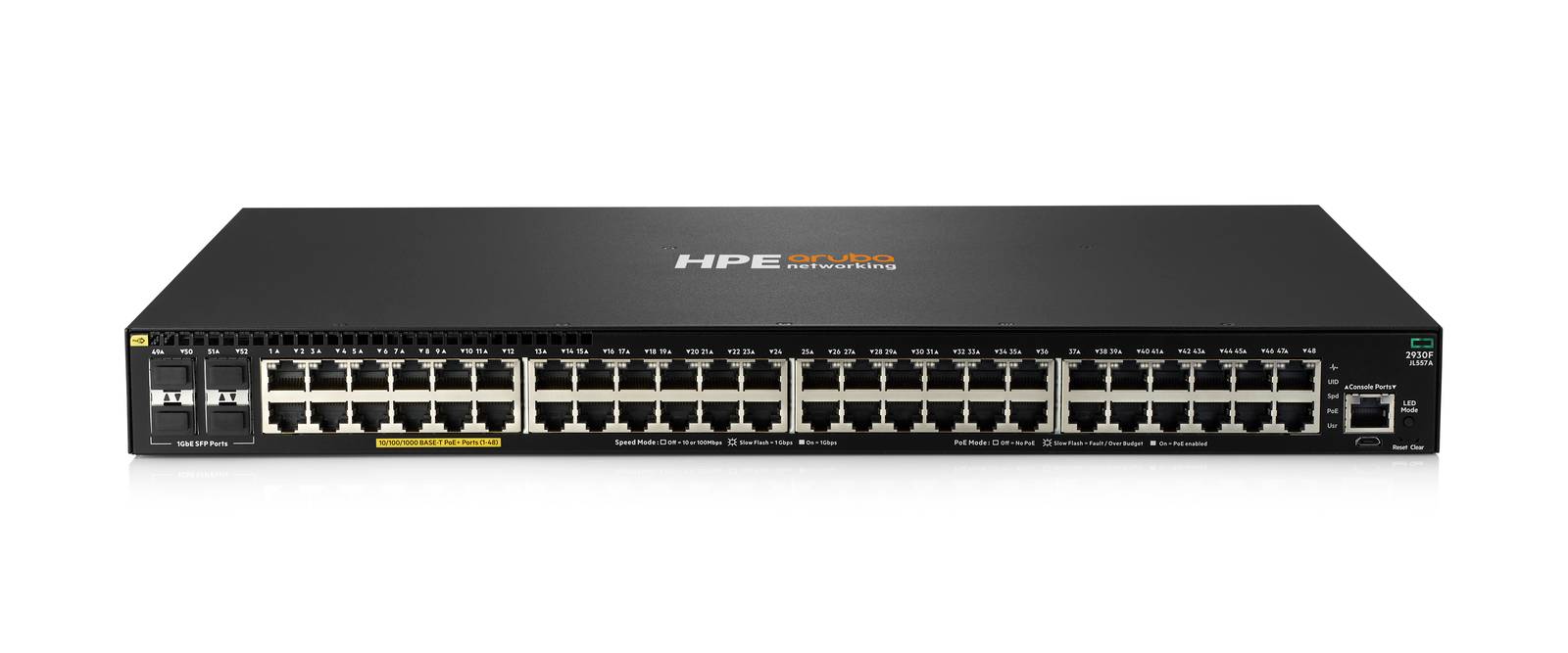 Switch HPE Aruba 2930F Gigabit Ethernet, 48 puertos PoE+ 740W, 4SFP Layer 3 stackable (JL557A) SWTARU300