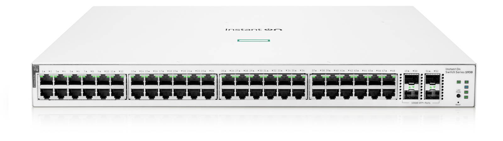 Switch HPE Instant On 1930 Gigabit Ethernet, 48 puertos PoE Clase 4 370 W, 4SFP+ 10GbE (JL686B) SWTARU960