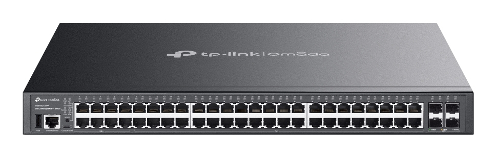 Switch administrable tipo Lite L3, Gigabit (SG5452XMPP) 48 puertos RJ45 10/100/1000 Mbps (8 PoE++, 40 PoE+), 4 ranuras SFP+ de 1/10 Gbps**,1 puerto USB 2.