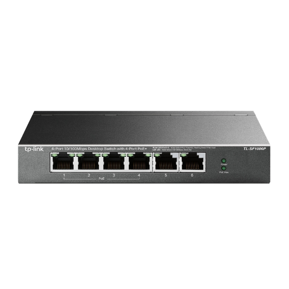 Switch de escritorio de 6 puertos a 10/100 Mbps con 4 puertos PoE+