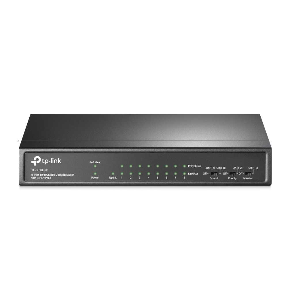 Switch de escritorio de 9 puertos a 10 / 100Mbps con 8 puertos PoE+