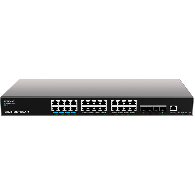 Switch Administrable Capa L3+, 24 ptos Gigabit + 4 SFP, PoE hasta 360W de salida, compatible con GWN Cloud