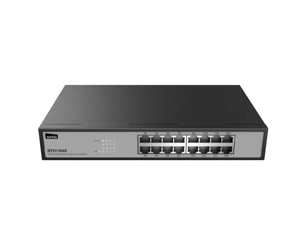 Switch NETIS modelo ST3116GS, 16 puertos Gigabit, montable en rack, No administrable