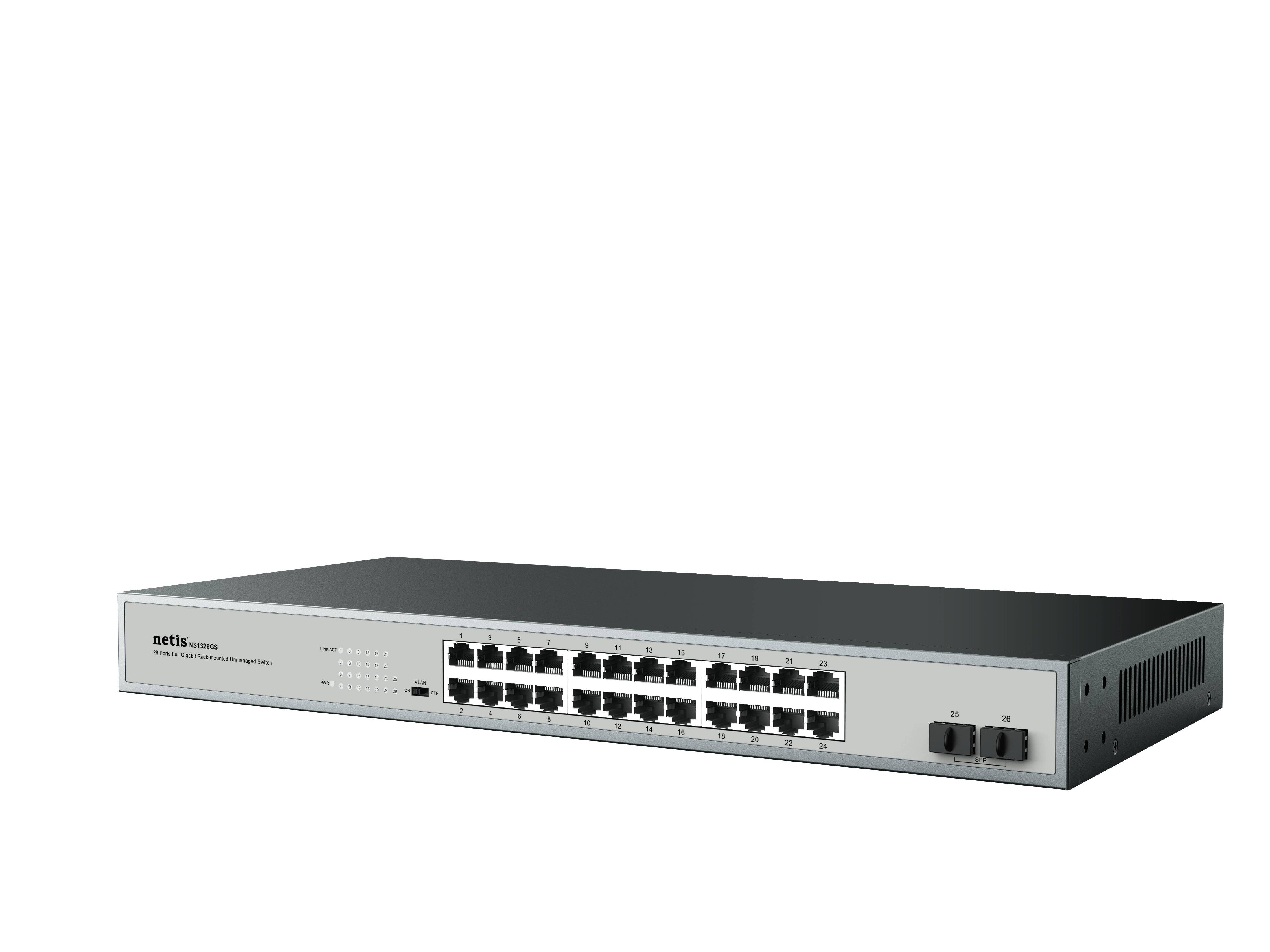 Switch NETIS modelo ST3126GS, 26 Puertos Gigabit Ethernet Switch + 2 Puertos SFP Gigabit, Montable en rack, No administrable