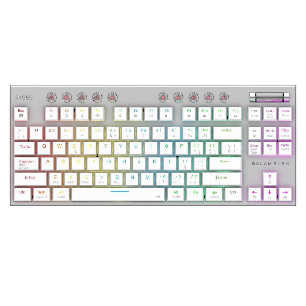 Teclado Gamer Inalámbrico DOMINATE EXPERT GK959 Balam Rush Legend Series Conecta Multidispositivo, Color Blanco, BR-940412 TECBLR220