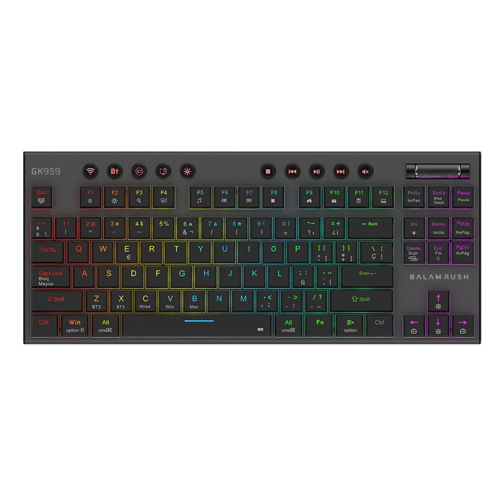 Teclado Gamer Inalámbrico DOMINATE EXPERT GK959 Balam Rush Legend Series Conecta Multidispositivo, Color Negro, BR-940405 TECBLR210