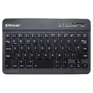 Teclado Inalámbrico, Bluetooth, MINI, Portable, Batería Recargabe, duración hasta 72h, P/Portátil, Tablet y Celular, Español, Negro,  6006436 BROBOTIX