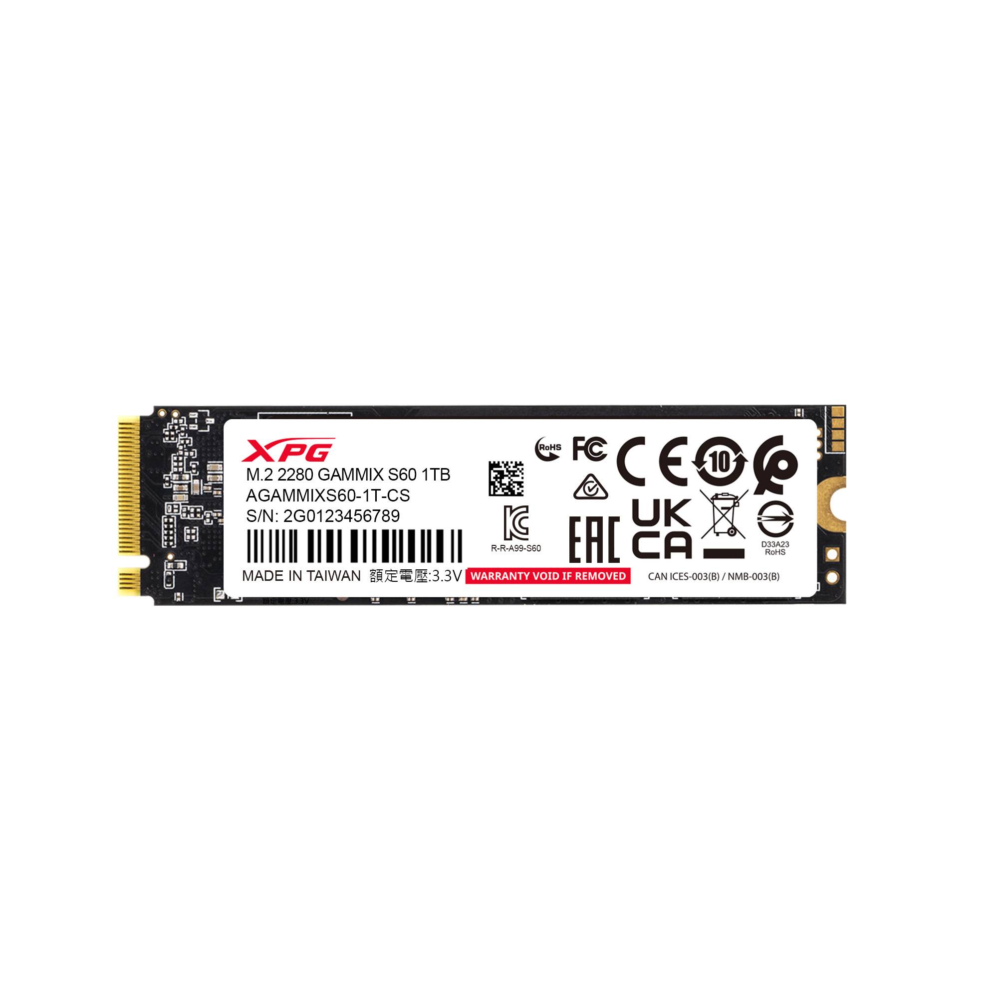 Unidad de Estado Sólido XPG GAMMIX S60 1TB PCIe Gen4 x4 M.2 2280, velocidades de lectura/escritura secuenciales de hasta 5.000/4.200 MB por segundo, AGAMMI