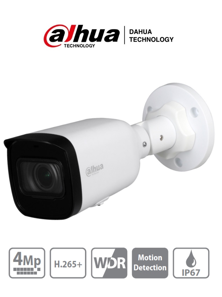 DAHUA IPC-HFW1431T1-ZS-S4 - Camara IP Bullet de 4 Megapixeles/ Lente Motorizado de 2.8 a 12mm/ H.265/ IR de 50 Metros/ WDR/ Ranura para MicroSD/ IP67