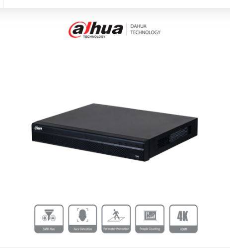 DHI-NVR4232-16P-4KS3 NVR 4k / 32 Canales IP /16 Puertos PoE / Rendimiento 160 Mbps/2 Bahías disco duro/ 4&2 E&S Alarma/WizSense/ 2 canales SMD Plus