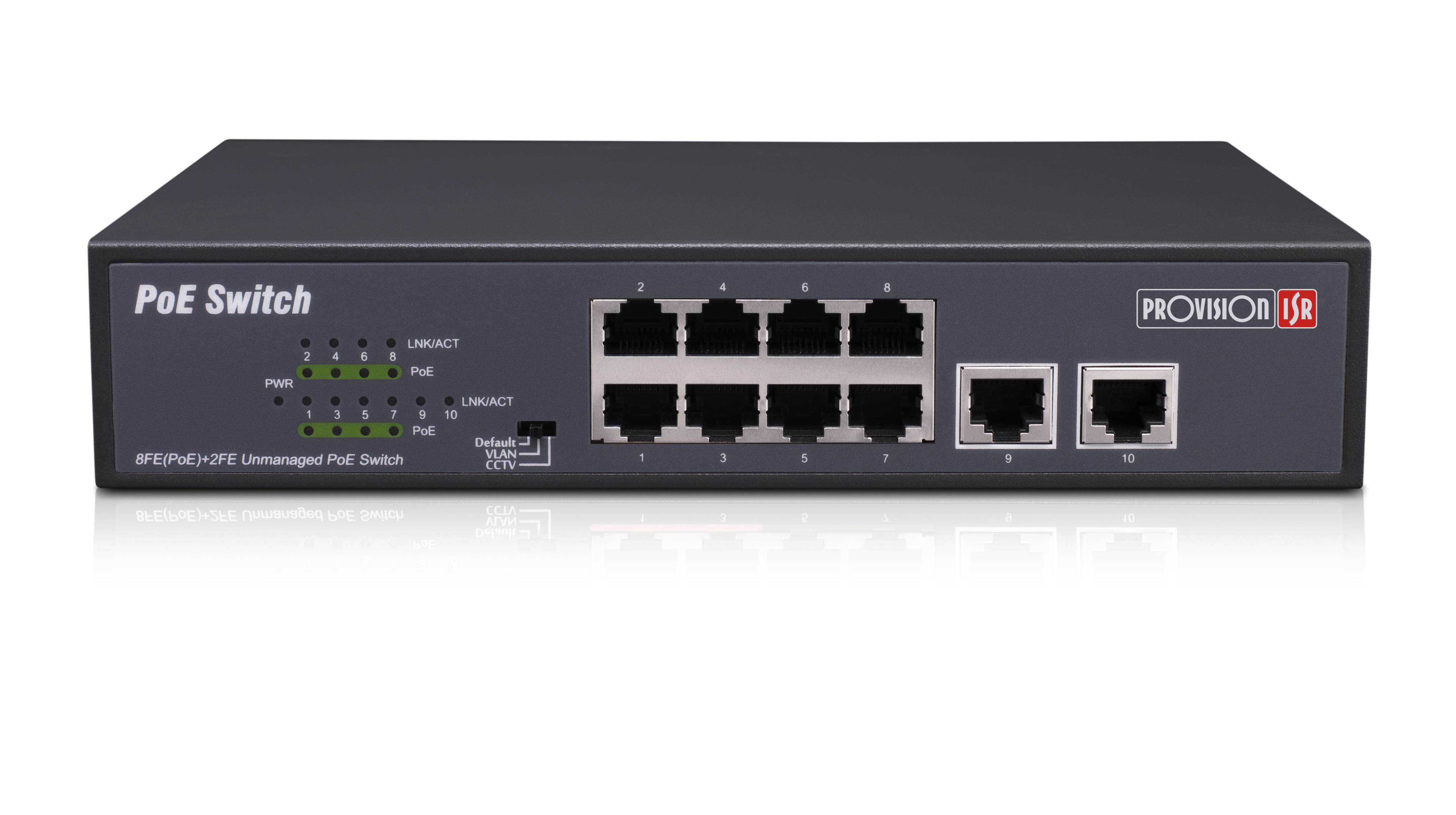 Switch PoE de 8 canales, Total power 120W, en modo CCTV puedes conectar cámaras IP hasta 250 mts