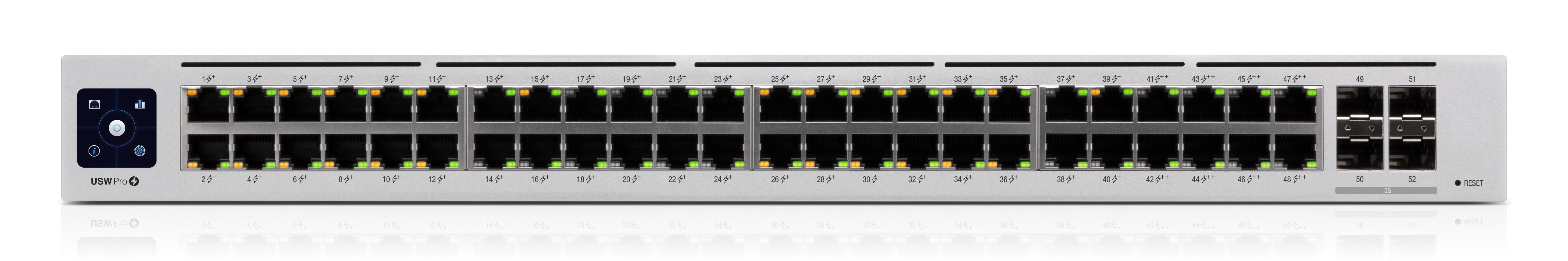 Switch USW-Pro-48-POE Gen2 Ubiquiti Networks, Capa 3 de 48 puertos PoE 802.3at/bt + 4 puertos 1/10G SFP+, 600W, pantalla informativa